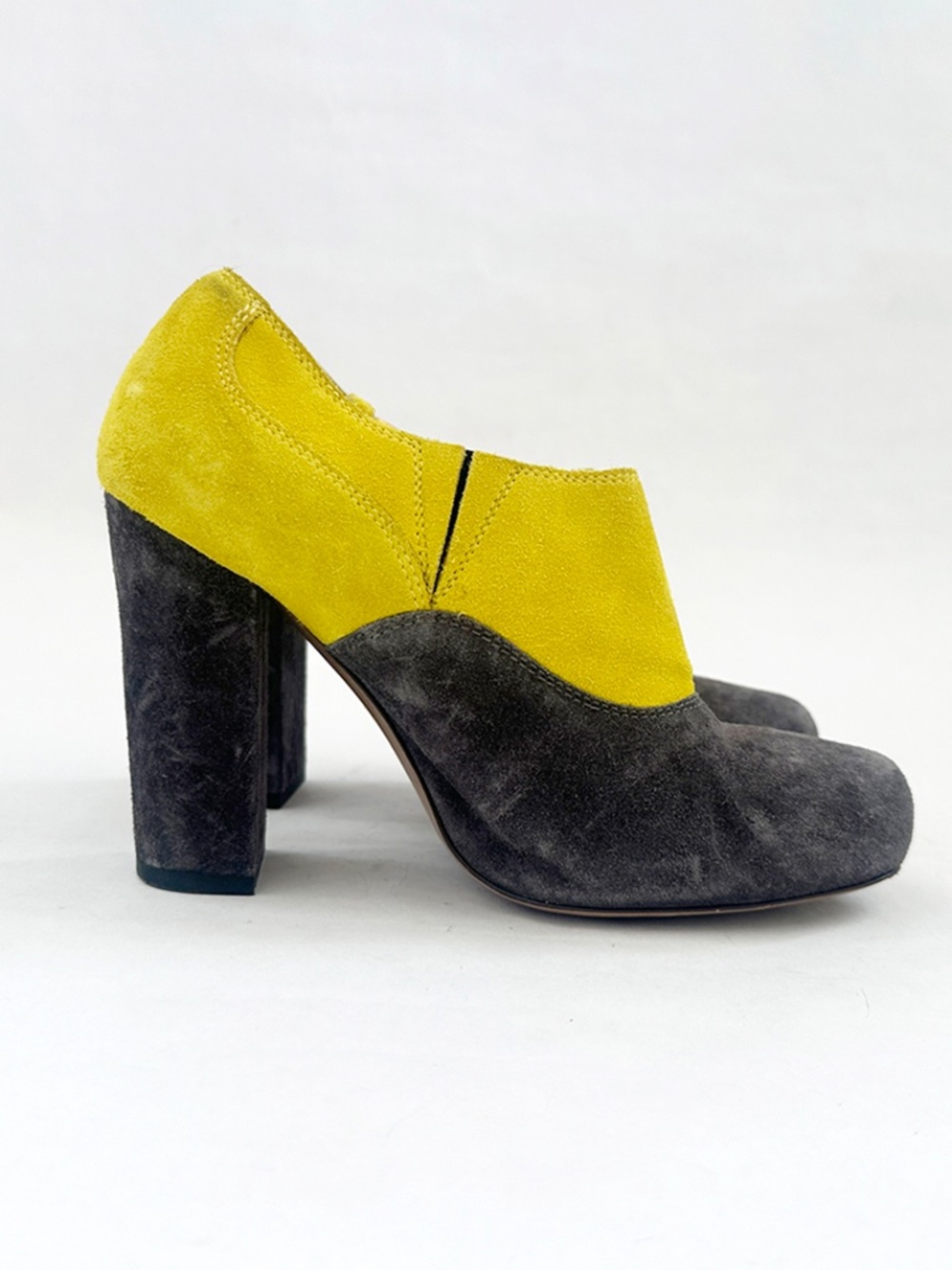 Marni vintage colorblocked yellow suede heels ankle boots 36 6 - Picture 2 of 10